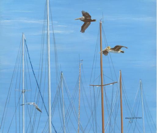 Birds flying past the Ships' Masts