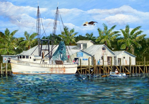 shrimp boat in the bay - Original painting